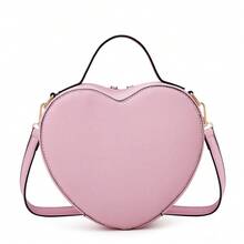 1pc Pink Fashionable Heart Shaped Handbag With Letter Print And Adjustable Shoulder Strap - Pink - View 4
