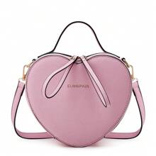 1pc Pink Fashionable Heart Shaped Handbag With Letter Print And Adjustable Shoulder Strap - Pink - View 1