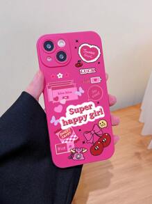 1 PC màu hồng Cherry Window & Graffiti Sweet Cool Girl Matte Soft Case Tương thích với iPhone - Nhiều màu - Xem 1