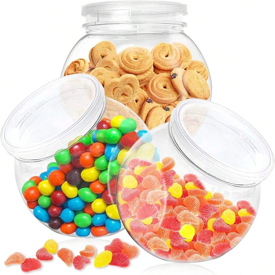 Candy Jars with Lids,3 Pack-48 Oz Plastic Candy Jars Clear Cookie Container,Perfect Canister Container for Wedding & Home Decor Centerpiece,Decorative Kitchen Storage Jar - Clear - View 1