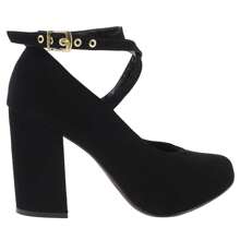 Sapato Feminino Boneca Preto Nobuck Salto Alto Bloco ER355