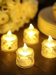 1入組 Led 電子蠟燭，迷你玫瑰圖案折射光環投影，溫暖的燈光，無焰蠟燭燈由電池供電，非常適合情人節、聖誕節、婚禮派對、家居裝飾和其他節日燭光設置 - 透明 - 查看 5