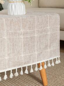 Mantel De Poliéster A Cuadros Con Bolsillos De Estilo Simple Para La Mesa De Café En Color Beige-marrón, Adecuado Para Decoración De Interior - Caqui - Ver 7