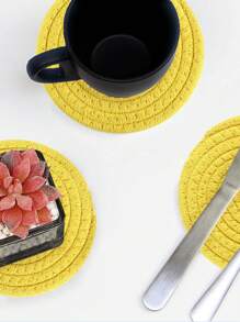 1入組4.8英寸/12厘米杯墊,編織圓形隔熱墊,吸水 & 耐高溫飲料杯墊