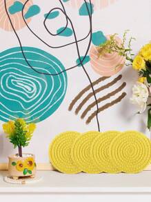 1入組4.8英寸/12厘米杯墊,編織圓形隔熱墊,吸水 & 耐高溫飲料杯墊