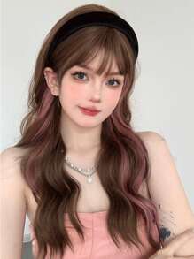 【韓式微波浪大波浪粉色高光】女長捲髮假髮 - 紫紅色 - 查看 4