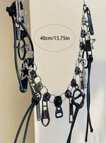 1pc Unisex Multi-zipper Pendant Necklace, Punk Style - Multicolor - View 6