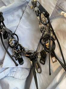 1pc Unisex Multi-zipper Pendant Necklace, Punk Style - Multicolor - View 5