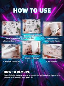 1pc Classic Peony Flower Pattern Black Sketch Temporary Tattoo Sticker For Wrist, Arm, Leg, Clavicle, Shoulder, Back - Black - View 6