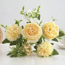 1支人造花絲綢牡丹康乃馨混合花束假植物,適用於秋季萬聖節聖誕節裝飾婚禮花瓶,家庭餐廳臥室裝飾,節日生日派對配件,室外花園裝飾