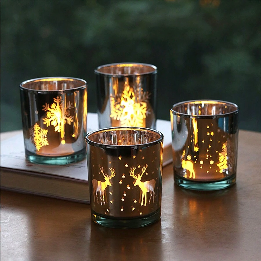 1個聖誕樹玻璃裝飾與鹿、雪花和鍍銀燭台空杯 - 白色 - 查看 1