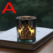 1個聖誕樹玻璃裝飾與鹿、雪花和鍍銀燭台空杯 - 白色 - 查看 6