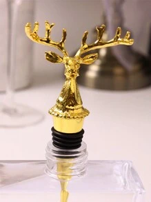 1 件时尚圣诞鹿头形金色酒瓶塞，适合圣诞节、圣诞礼物、圣诞快乐 - 金色 - 查看 1