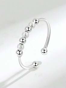 Flyleaf 1 Piece Simple Style S925 Sterling Silver Stress Relief Anxiety Adjustable Ring Matte Beads Open Rings For Women Men Fine Jewelry Suitable For Daily Commuting Wear - Silver - View 6