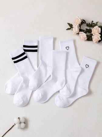 6雙入組女士白色長筒襪