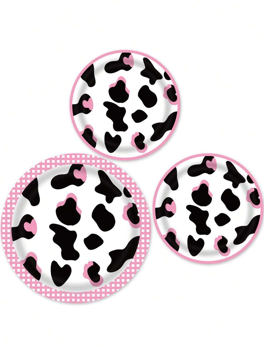 16 piezas Plato desechable con patrón de vaca - Multicolor - Ver 1