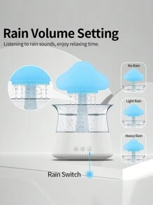 1入組 USB 供電 LED 七色夜光雲雨加濕器蘑菇形香薰機，模擬雨滴聲音，適合家庭或辦公室使用 - 白色 - 查看 2