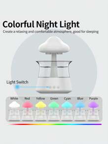1入組 USB 供電 LED 七色夜光雲雨加濕器蘑菇形香薰機，模擬雨滴聲音，適合家庭或辦公室使用 - 白色 - 查看 3