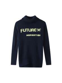 Annil Áo len cổ lọ dài vừa mùa đông của Irls Màu xanh lam thời trang và ấm áp - Màu xanh lam - Xem 1