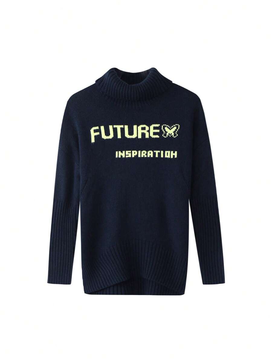 Annil Áo len cổ lọ dài vừa mùa đông của Irls Màu xanh lam thời trang và ấm áp - Màu xanh lam - Xem 1