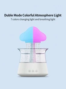 1入組 USB 供電 LED 七色夜光雲雨加濕器蘑菇形香薰機，模擬雨滴聲音，適合家庭或辦公室使用 - 白色 - 查看 4