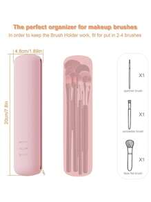 1入組旅行化妝刷套裝，便攜化妝刷化妝品收納盒，柔軟舒適的化妝刷組織者，時尚美麗的化妝刷袋 - 淺粉色 - 查看 6