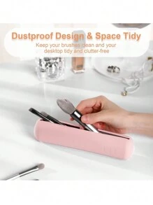 1入組旅行化妝刷套裝，便攜化妝刷化妝品收納盒，柔軟舒適的化妝刷組織者，時尚美麗的化妝刷袋 - 淺粉色 - 查看 3