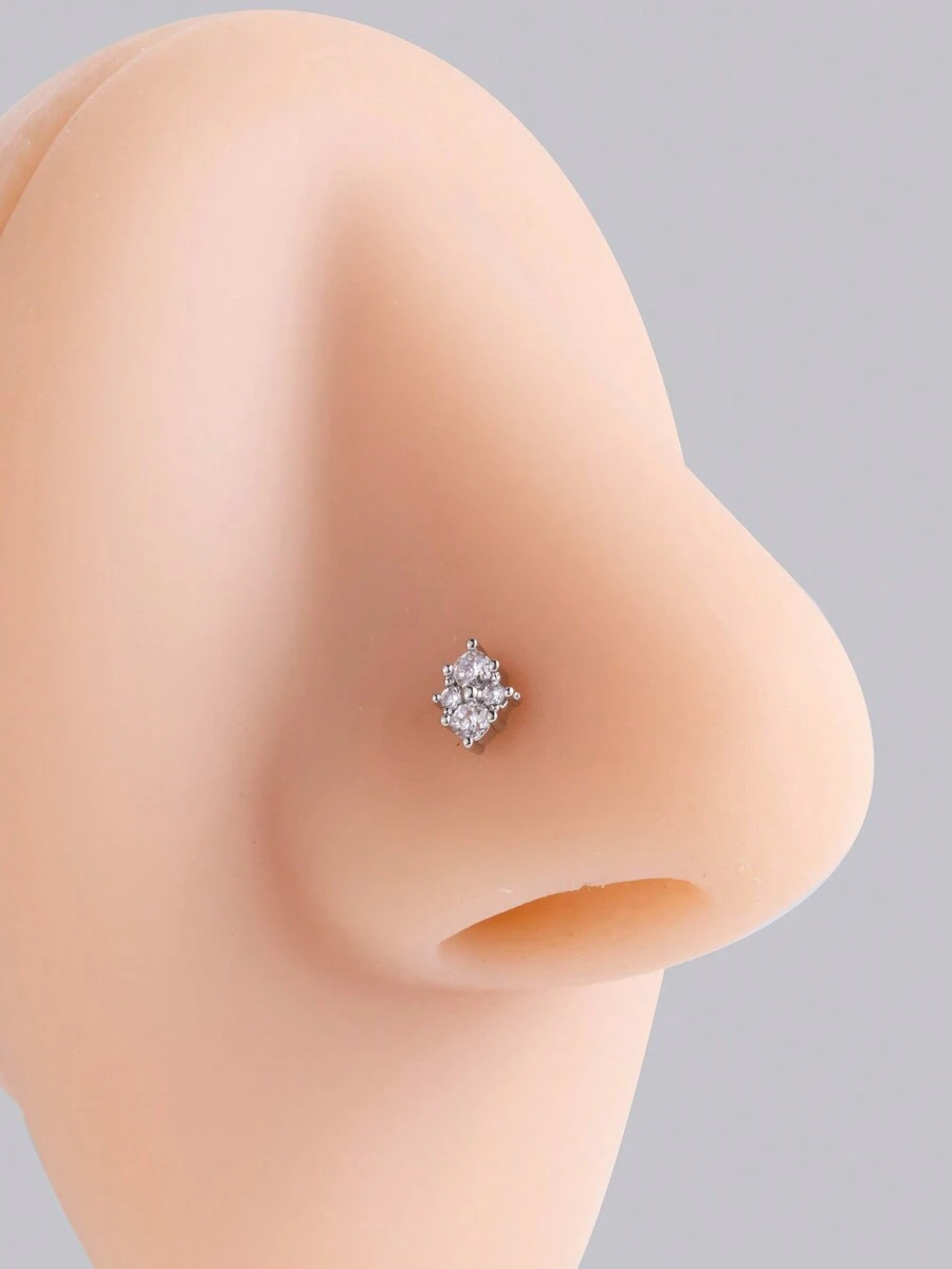 1 Pieza Joyería De Piercing De Nariz De Moda En Forma De Diamante De Imitación Decorada Con Pedrería - Plateado - Ver 1