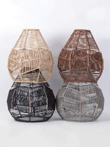 1pc Woven Pendant Light Shade, Simple Hand Weaved Pendant Light Shade, Only Shade No Lamp, Ceiling Imitation Rattan Lampshade, Creative Farmhouse Hanging Lamp Cover, Rattan Chandelier Pendant Light Cover For Home Decor