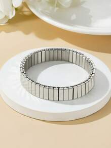 1pc 12mm Double-sided Bangle With Simple & Fashionable Style, Suitable For Men's Daily Wear - Silver - View 4