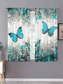 2 Uds Cortina De Mariposa, Sin Cortina Con Agujeros, Consulte La Decoración Del Hogar Del Estudio De La Sala De Estar De La Cocina De La Oficina Del Dormitorio - Multicolor - Ver 5