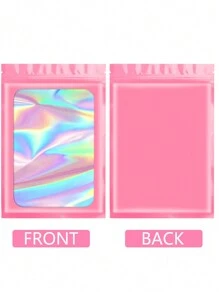 20 个聚酯薄膜全息袋，透明可重新密封防臭铝箔袋包装袋，用于唇彩、珠宝、睫毛和礼品包装，小型企业自封袋（2.75x3.9 英寸）秋季、复活节、圣诞节、情人节 - 粉色 - 查看 4