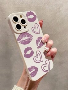 1 件噴油矽膠白色相機保護 Tpu 嘴唇和眼睛設計手機殼兼容 Iphone - 玫紅色 - 查看 2