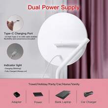 AMIRO Mate S Illuminated LED Makeup Mirror, 8 Inch Rechargeable Adjustable Brightness Makeup Mirror, Memory Function, Touch Screen Control, 180° Rotation, Detachable 5x Magnifying Mirror, Home Portable Travel Mirror, White - White - View 5