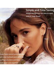 小号银质耳环套装，男女通用，14K 镀层，防过敏，轻质耳环，适合敏感耳朵，日常佩戴，适合耳软骨穿孔 6 毫米/7 毫米/8 毫米/9 毫米/10 毫米（5 对） - 銀色 - 查看 3