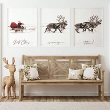 A Set Of 3 High Definition Canvas Printed, Santa Claus Animal & Deer Pattern, Modern Nordic Style Festive Decorative Art Suitable For Living Room, Sofa Backdrop, Bedroom, Foyer, Unframed Artwork Replacement - Beige - View 5