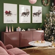 A Set Of 3 High Definition Canvas Printed, Santa Claus Animal & Deer Pattern, Modern Nordic Style Festive Decorative Art Suitable For Living Room, Sofa Backdrop, Bedroom, Foyer, Unframed Artwork Replacement - Beige - View 2