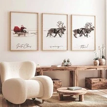 A Set Of 3 High Definition Canvas Printed, Santa Claus Animal & Deer Pattern, Modern Nordic Style Festive Decorative Art Suitable For Living Room, Sofa Backdrop, Bedroom, Foyer, Unframed Artwork Replacement - Beige - View 6