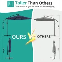 Vongrasig 9 FT Offset Patio Umbrella, Outdoor Hanging Market Cantilever Umbrella, With Fade Resistance & Water-Repellent UV Protection Fabric And Easy Tilt Adjustment For Backyard, Poolside And Garden, 8 Ribs - Blue - View 7