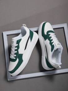 男士运动鞋，男士休闲鞋，时尚个性街头学生帅气鞋，系带男鞋，男士滑板鞋 - 白綠 - 查看 1