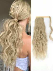 馬尾辮插件髒金色馬尾卷曲波浪環繞夾式髮片,合成高強纖維假髮,適合白人女性 - 金色 - 查看 1