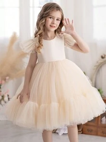 Đầm voan màu mơ cho bé gái, đầm công chúa thích hợp cho tiệc sinh nhật, đám cưới, cuộc thi sắc đẹp, lễ tốt nghiệp, trình diễn thời trang. - Màu be - Xem 3