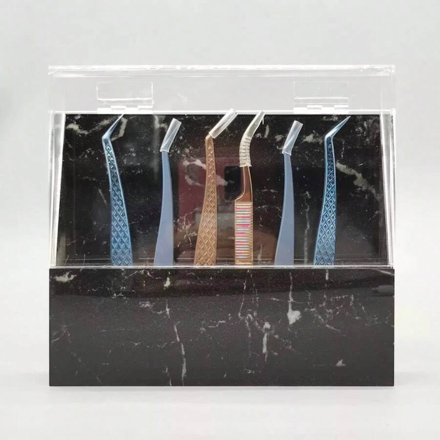 8 Slots Tweezers Holder, Leody Acrylic Display Stand With Lid - 黑色 - 查看 1