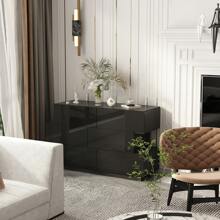 Modern Dresser Storage Chest with 6 Drawers & Stylish Shape, Wood Double Dresser Chest with Glossy Surface for Bedroom - 黑色 - 查看 2