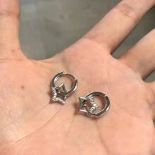 1pair Delicate Y2k Style Cz Star Earrings For Women, Fashionable & Minimalist Party Jewelry Gift - Silver - View 3