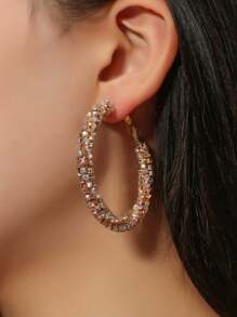 2pcs Exaggerated & Personalized Frosted Oversized Hoop Earrings For Women, Party Accessory - Gold - View 13