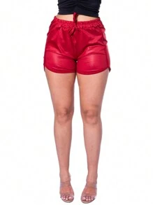 Women Sports Shorts - 紅色 - 查看 2