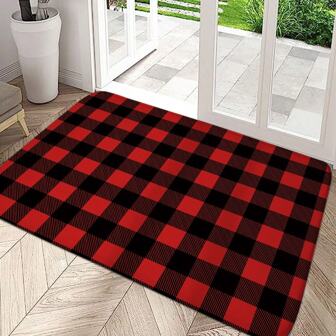 1件装红黑格子圣诞主题地毯，无异味加厚吸水防滑圣诞地毯，圣诞装饰，装饰地毯，红色地毯，门垫，户外地毯，泡沫垫，入口垫，适用于圣诞节假期客厅卧室厨房室内入口，多种款式可选，适合派对、聚会、节日、礼品