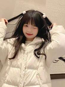 2 件套女士发饰白色可爱毛球发夹，清新甜美女孩造型工具，发爪发夹发夹发夹发夹发夹，优雅，爪夹秋冬度假装女士