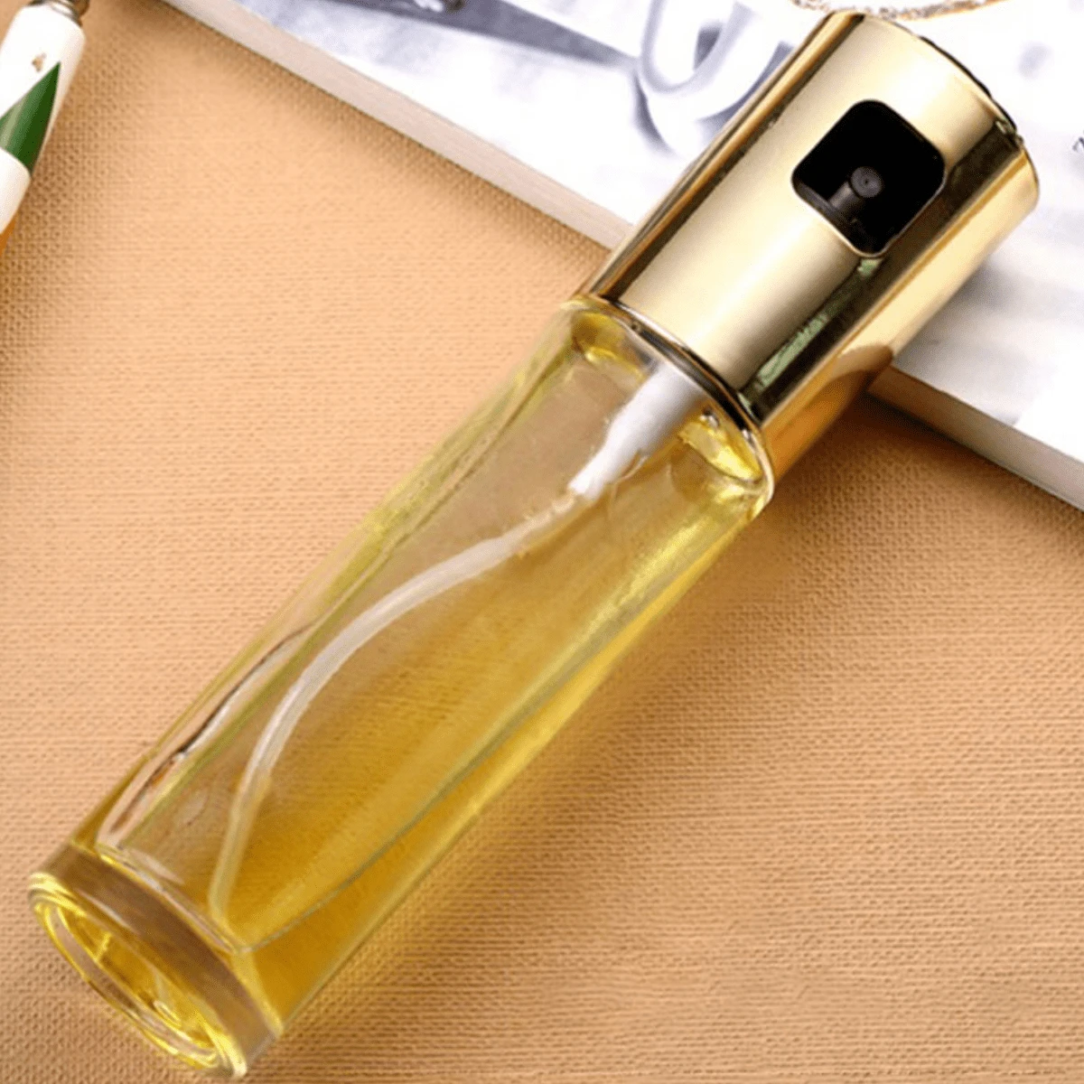 1pc Glass Spray Oil Bottle For Kitchen, Suitable For Spray Bottle, Atomizer, Pressing Type Oil Bottle, Soy Sauce Bottle - Gold - View 1